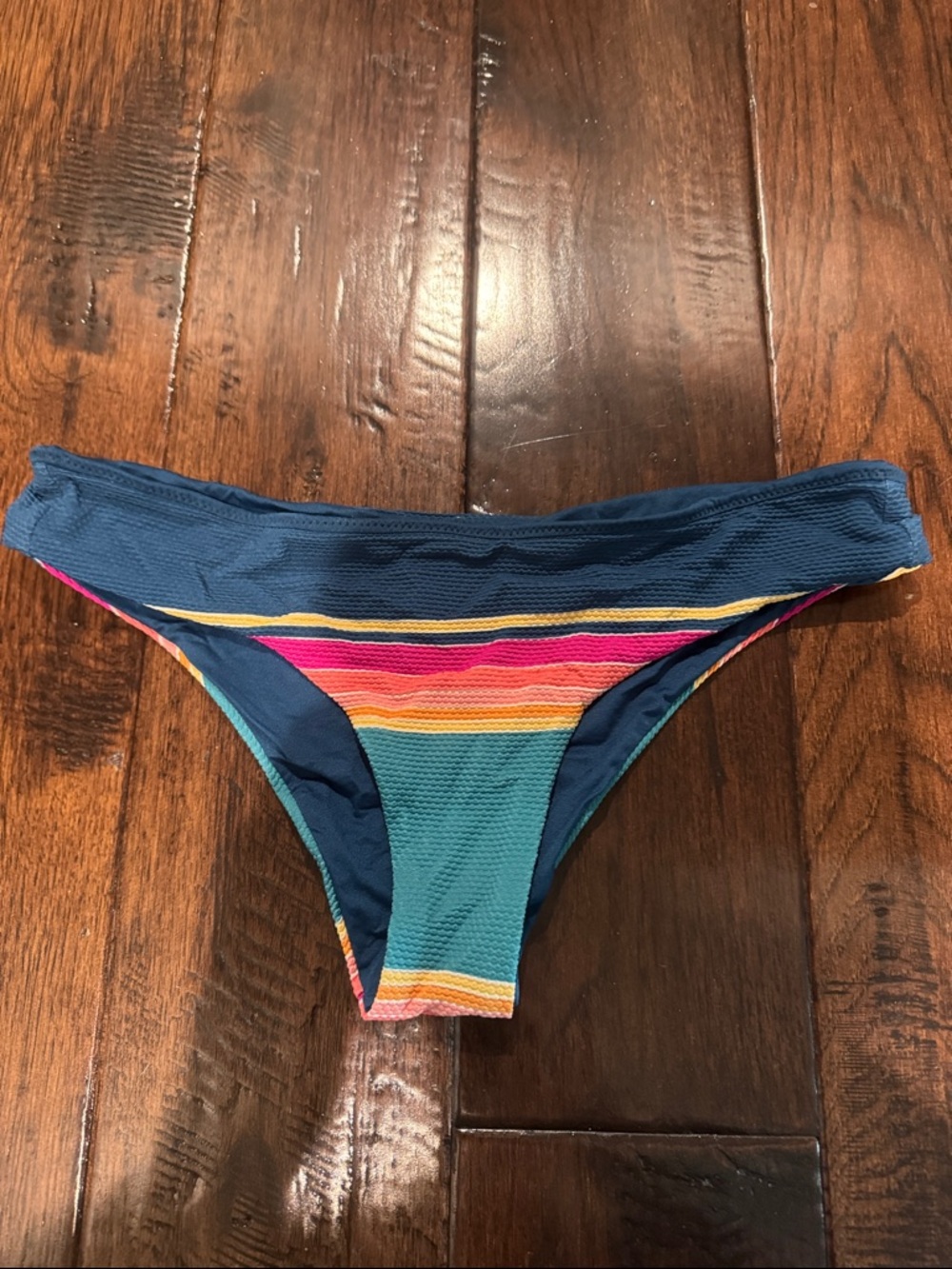 Rip Curl Multicolor Stripe Bikini Bottom - Navy, teal, orange, yellow &pink